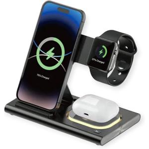 3-in-1 Foldable Wireless Charging Station for iPhone, Apple Watch & AirPods  Fast Charger for iPhone 15/14/13/12/11/X/Pro Max, Apple Devices Charger Dock.
