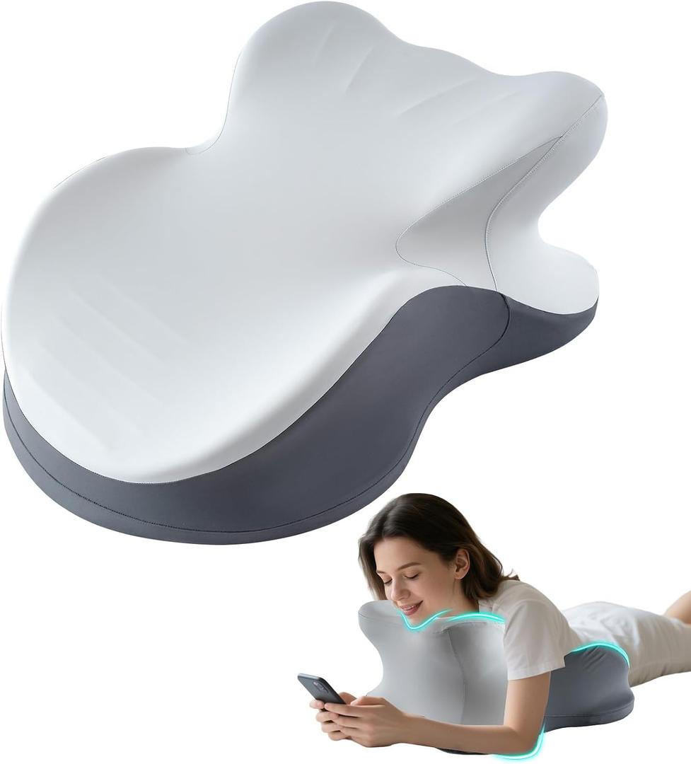 MOONYOOY Ergonomic Zoned Memory Foam Wedge Pillow for Bed, Prone Sleeping & Reading Cushion with Smooth Unibody Gentle Incline, Targeted Support for Stomach Sleepers & Back Pain Relief, Washable Cover