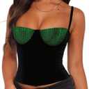 Women Sexy Sequin Bra Tank Top Dressy Metallic Sparkly Holiday Festival Shirt (Black, S)