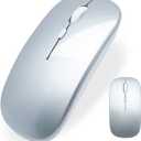 Wireless Bluetooth Mouse for iPad/MacBook Pro/Air/Laptop/pc Rechargeable Silent Mouse Portable Slim for Surface Pro/Lenovo/Samsung Tablet (Bright Silver)