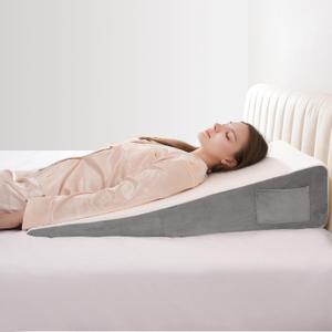 Vekkia 34" Extra-Long Wedge Pillow, Back & Arm Support, Bed Wedge Pillow for Sleeping After Surgery, Acid Reflux, Snoring Relief, Removable Washable Cover & Double Side Pockets, 7.5" Height