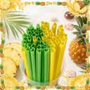 2 x Potchen 50 Pcs Pineapple Shape Drinking Disposable Plastic Straws Cocktail Straws for Summer Fruit Birthday Bridal Baby Shower Wedding Party Supplies