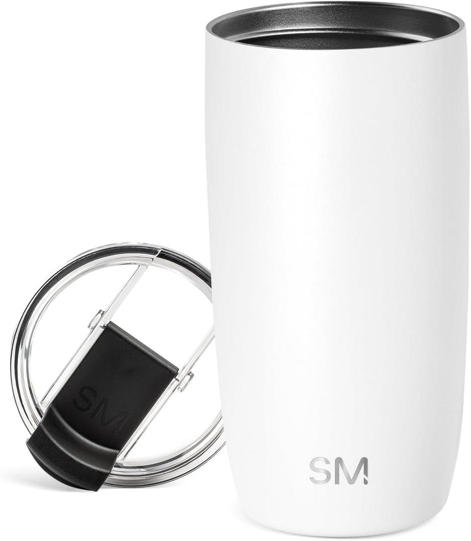 Simple Modern Voyager Tumbler with Flip Lid | Travel Coffee Mug | Insulated Stainless Steel Cold Brew Iced or Hot Coffee Cup | Gifts for Women Men Her Him | 16oz, Winter White