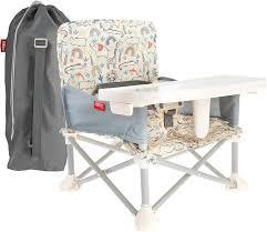 Nuby PopUp Booster Seat with Removable Tray  6+ Months  Portable Booster Seat for Floor for Indoor/Outdoor Use  3Point Safety Adjustable Straps  Summer Travel Essentials  Safari