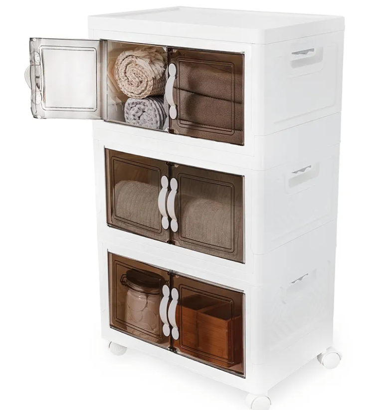 DALMAN 26QT Stackable Storage Bins with Lids - 3 Tier Wheeled Shelf Organizer Plastic Containers with Lids - Multipurpose Storage and Organization Shelving Unit with Magnetic Closure