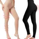 2 Pairs Medical Compression Pantyhose for Women, 20-30mmHg Graduated Support Tight Pants, Opaque Footless 2XL