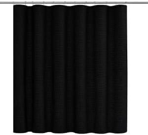 H HALSTON Black Shower Curtain Modern Neutral Bathroom Curtain, Water-Repellent Fabric, Machine Washable, 72x72 Inches, Elegant Spa-Inspired Design, Minimalist Home Decor