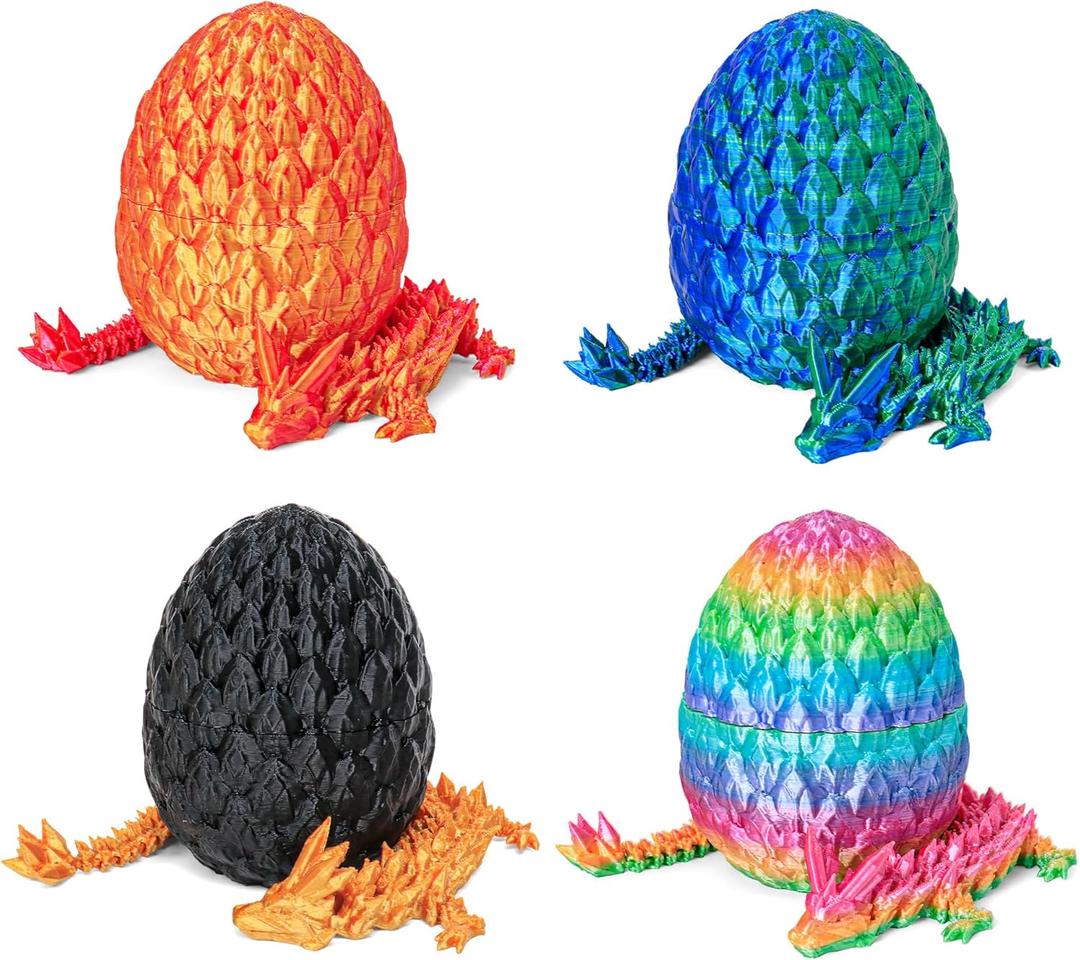 3D Printed Dragon Egg Toy (4 Pack) - Surprise Mystery Inside, Articulated Crystal Dragon, Fidget Sensory Toy for Kids Birthday Surprise & Desk Decor (B)