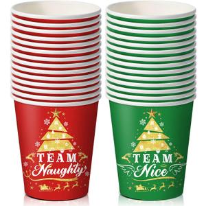 Tiamon 50 Pieces Christmas Party Cups 9 OZ Team Naughty or Nice Disposable Paper Naughty Nice Christmas Cups Red and Green Xmas Party Holiday Supplies for Coffee, Hot and Cold Beverages