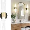 kudos Black and Gold Bathroom Sconces Wall Lighting, Bathroom Vanity Light, Modern Wall Lights with Clear Glass and Frosted Glass for Bathroom Bedroom Hallway, KDVL06-BG-2