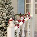 Set of 3 Christmas Stair Decoration Set Stuffed Santa Snowman Reindeer Snow Surfing Banister Decor with 6.6 Feet Snow Blanket and Light Strip for Holiday Handrail Banister Stairway Decoration
