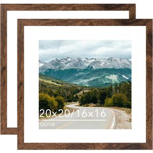 Wood 20x20 Picture Frame with 16x16 Mat Deep Brown, Display 16x16 with Mat or 20x20 without Mat, Wood 20 by 20 Photo Frame, 20 x 20 Frame for Wall Hanging Display, Deep Brown, 2 Pack