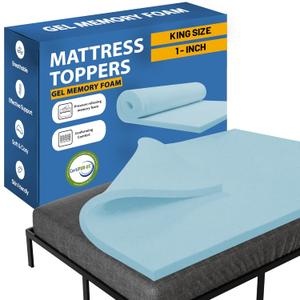 Greaton, 1-Inch Gel Memory Foam Mattress Topper, CertiPUR-US Certified for Superior Comfort and Support, King, Blue