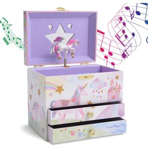Jewelkeeper Enchanting Unicorn Musical Jewelry Box for Girls - Sparkling Rainbow Design Music Box with 2 Pullout Drawers to Store Earrings, Necklace and Bracelets - Plays The Beautiful Dreamer Tune