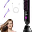 Go Brush Pro Hair Cordless Straightener, Cordless Hair Straightener with Charging Base, Type-C Charging, 20s Fast Heat, with 3 Temperature Settings, Mini Hair Straightening Brush for Travel (Black)