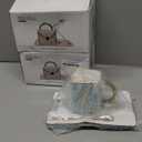 Zubebe 2 Sets Coffee Mug Elegant Handbag Shaped Cup Mother's Day Modern Ceramic Purse Mug with Spoon and Saucer, 10oz Cute Creative Tea Cup for Woman Girls Gift (White,Blue)