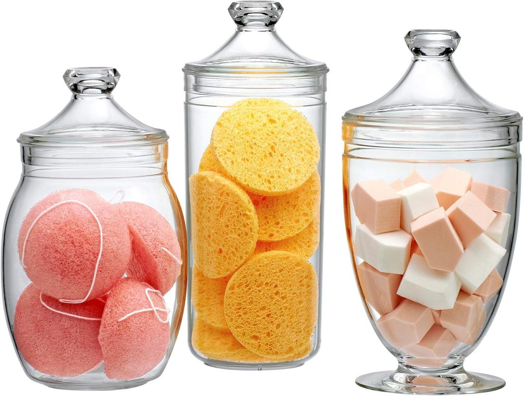 Amazing Abby - Adore - Plastic Apothecary Jars (3-Piece Set, 52/46/46 oz), Acrylic Jars with Lids, Bathroom Canisters, Candy Buffet, Wedding Display, BPA-Free and Shatter-Proof (NOT Glass) (Clear)