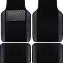 NBTEPEM Waterproof Universal Fit Car Floor Mats, Faux Leather Sporty Car Carpet Mats with Anti-Slip Nibbs Backing & Driver Heel Pad Fit for SUV, Vans, Sedans, Trucks, Set of 4 (Black with Blue line)