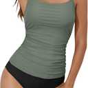 Eomenie Women's Swimsuit Tankini Tummy Control Bathing Suits Two Piece Full Coverage Slim Swim Suits with High Waisted Bottom (Small, Green and Black)