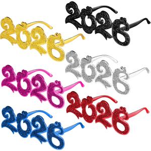 Konohan 6 Pairs 2026 Glasses New Year Eve Glitter Number Eyeglasses Party Supplies 2026 Funny Novelty Sunglasses for New Year Celebration Party Favor Costume Photo Props Decoration(Colorful)