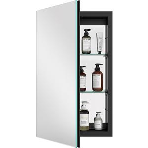 Bathroom Medicine Cabinet with Mirror, Aluminum Surface Mount or Recessed Medicine Cabinet Mirror 16x26 Inch, Black