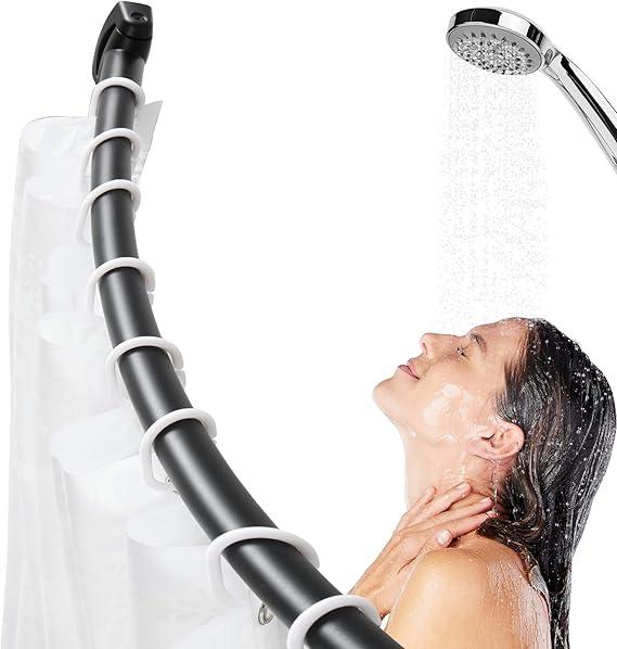 Black Curved Shower Curtain Rod,48-72 Inch Adjustable Shower Rods For Bathroom Stainless Steel Rustproof Tension Shower Curtain Rod For Windows Need To Dirll
