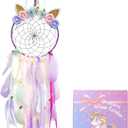 LED Lighted Up Unicorn Dream Catcher Wall Decor Colorful Feather Dreamcather Wall Hanging for Girls Kids Bedroom Decoration (Purple with Light)