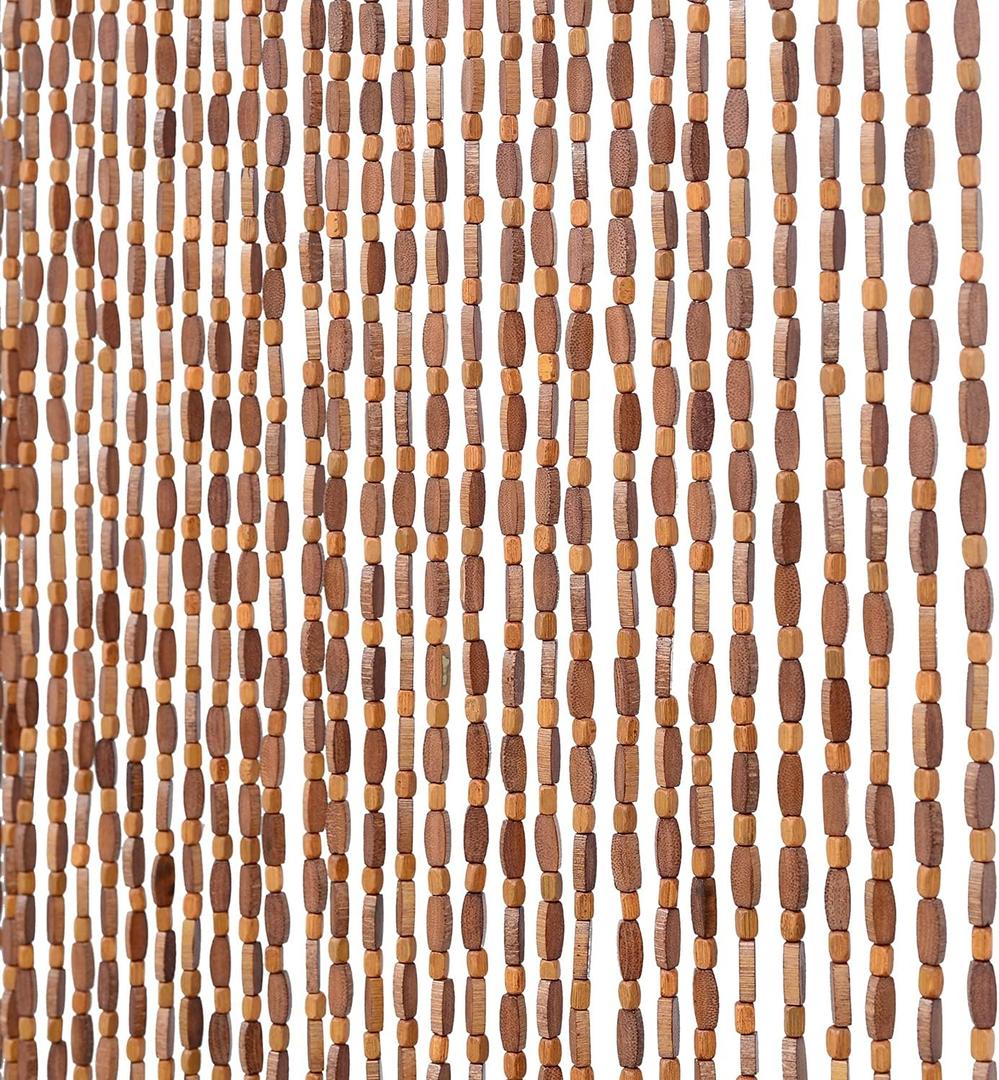 FlavorThings 52 Strands Brown Wood and Bamboo Beaded Curtain for Doorway Room Divider 36inch x 79inchBamboo and Wooden Doorway Beads-Boho Bohemian Curtain (Coffee)