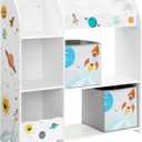 SONGMICS Toy and Book Organizer for Kids, Storage Unit with 2 Storage Boxes, for Playroom, Children's Room, Living Room, White UGKR42WT, 93 x 30 x 100 centimeters (Cloud White + Motif)