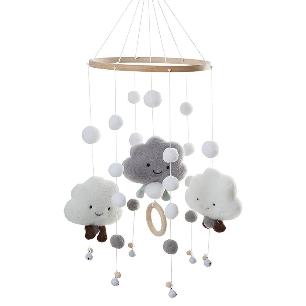 Cloud Baby Mobile for Crib, Grey Felt Nursery Decoration for Newborns, 19.67x7.87 Inch Hanging Mobile