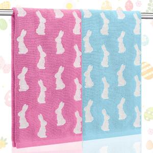 Preboun 2 Pcs Easter Hand Towels Easter Bunny Bathroom Towels Cotton Soft Absorbent Bathroom Kitchen Decoration for Drying, Cleaning, Cooking, 13.7 x 29.5inch