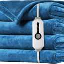 Heated Blanket Twin Size 62"x84", Soft Cozy Flannel Electric Blanket with 4 Heating Levels & 10 Hours Auto Shut Off, Extra Warmth, Machine Washable for Office & Sofa, Teal (03-blue)