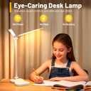LED Desk Lamp with USB Charging Port, 5 Color Modes 10 Brightness, Dual Swing Arm Dimmable Desk Lamps for Home Office Nail Dorm (White)
