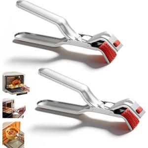 2Pcs Stainless Steel Hot Plate Gripper Tongs, Anti Scald Bowl Holder Clip Tool, Silicone Anti-Slip Heat Insulation Pplate Gripper, for Microwave, Pizza Pan, Toaster, Air Fryer, Oven
