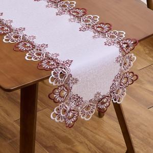 White Dark Red Jacquard Lace Table Runner 72 inches Long, Claret Dresser Scarf Table Topper for Kitchen Coffee Table Wedding Party Home Decor (Floral Dark Red, 16x72)