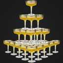 Set of 24 Champagne Tower 7 oz Plastic Champagne Coupe Glasses Set Stackable Plastic Ribbed Martini Glasses Unbreakable Acrylic Cocktail Coupe Cups for Wedding Birthday (Glitter,Gold)