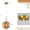 Cognac Glass Pendant Lights Kitchen Island Gold Pendant Light Fixtures Adjustable Height Modern Pendant Lighting for Bedroom Dining Room (9.06 in 1-Pack), Drum Shape 9.06 in