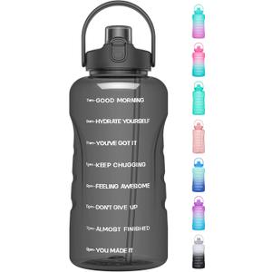 HydroPal 1 Gallon Water Bottles with Straw, 128 oz Water Bottle BPA Free Innovative 2-IN-1 Lid Gym Bottle with Times to Drink Motivational, Large for Sports Fitness Camping Water Jug 13.8X5.5 inch (Graphite)