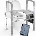 Raised Toilet Seat with Handles, HSA 400LB Adjustable Width and Height Elevated Toilet Seat Riser for Seniors with Cozy Padded Armrests Handles Paper Holder Bedside Commode for Elderly, Silver (20.8"-22.4")