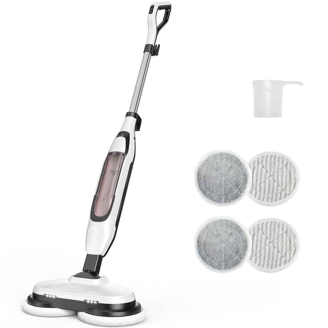 OLIXIS Steam Mop, All-in-One Scrubbing Steam Mops for Floor Cleaning with Rotating Pads, Floor Steamer with 2 LED Lights, 4 Cleaning Modes, Swivel Steering, 16.4 FT Cord, Safe for Hardwood and Tile