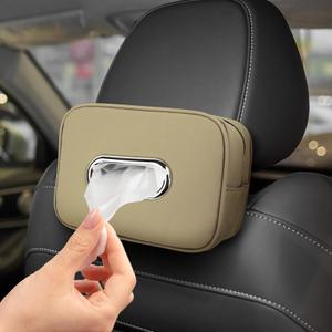 Ongfuwu Large Car Tissue Holder for 120 Standard Tissue, Leather Tissue Box for Backseat, Car Napkin Cover, Auto Napkin Holder Organizer, Universal Vehicle Tissue Paper Box (Regular+Beige)