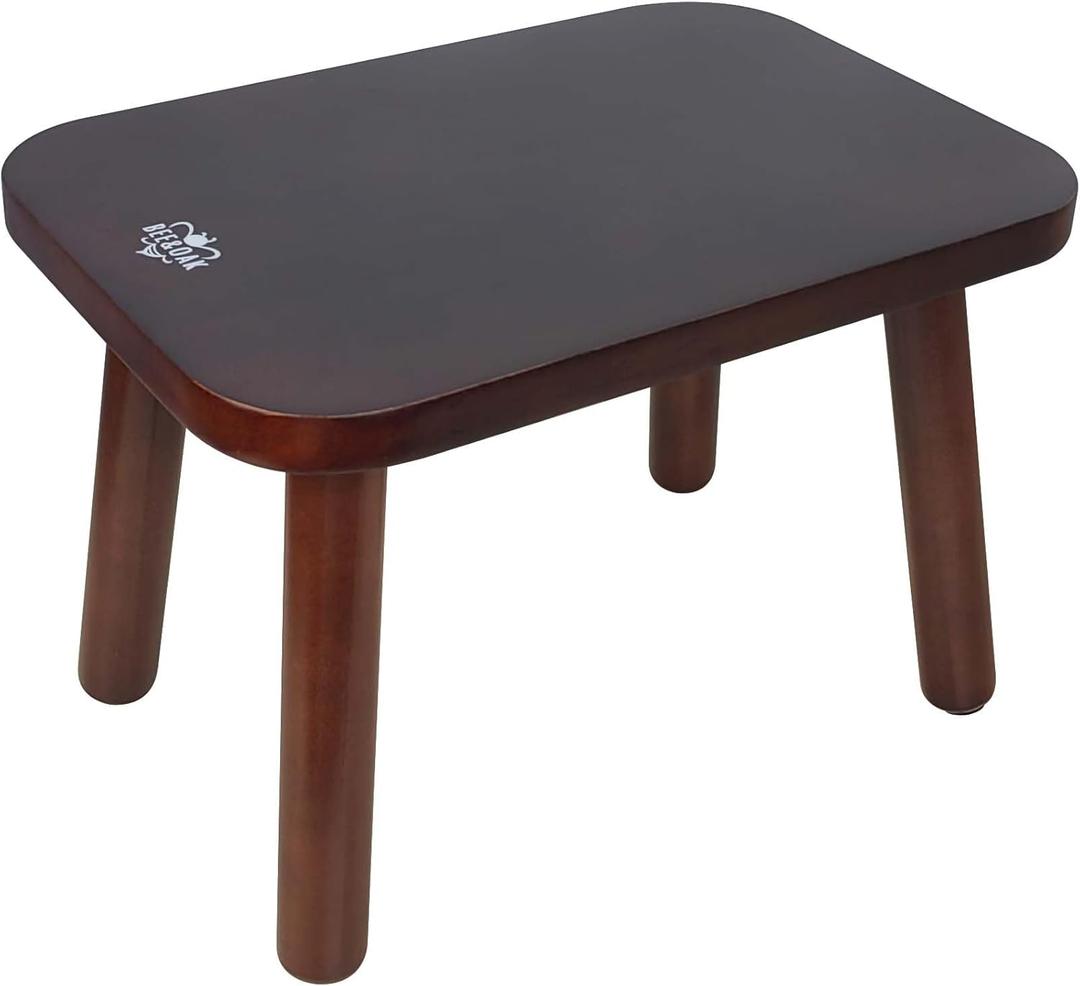 BEE&OAK 13.4 Inch Heavy Duty Wooden Step Stools for Adults - Non Slip, 300 LBS Capacity, Easy Assembly - Ideal Step Stool for High Beds, Kitchen, Bathroom, Office, Garden (Dark-Walnut)