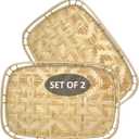 PEMAR Large Bamboo Wicker Serving Trays Set of 2 19.3 x 13.8 Rectangular Hand-Woven Lap/Breakfast Trays with Handles Rustic & Decorative Kitchen, Coffee Table & Bed Tray