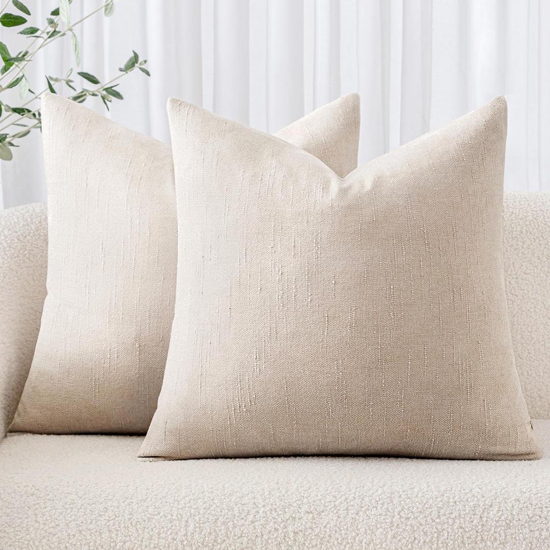 MIULEE Pack of 2 Decorative Throw Pillow Covers Soft Chenille Throw Pillows Solid Textured Cushion Covers Christmas Home Decor for Couch Sofa Bedroom Living Room 18x18 Inch, White