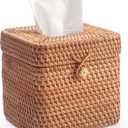 Rattan Tissue Box Cover Natural Woven Facial Napkin Holder Square with Lid 5.7 x 5.7 x 5.5 Inch (Natural)