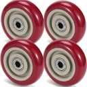4 Inches Casters Wheels Medium Duty, 4 Packs Bearing 400LBS, Replacement for Platform Trucks Cart Furniture Workbench, Red PVC