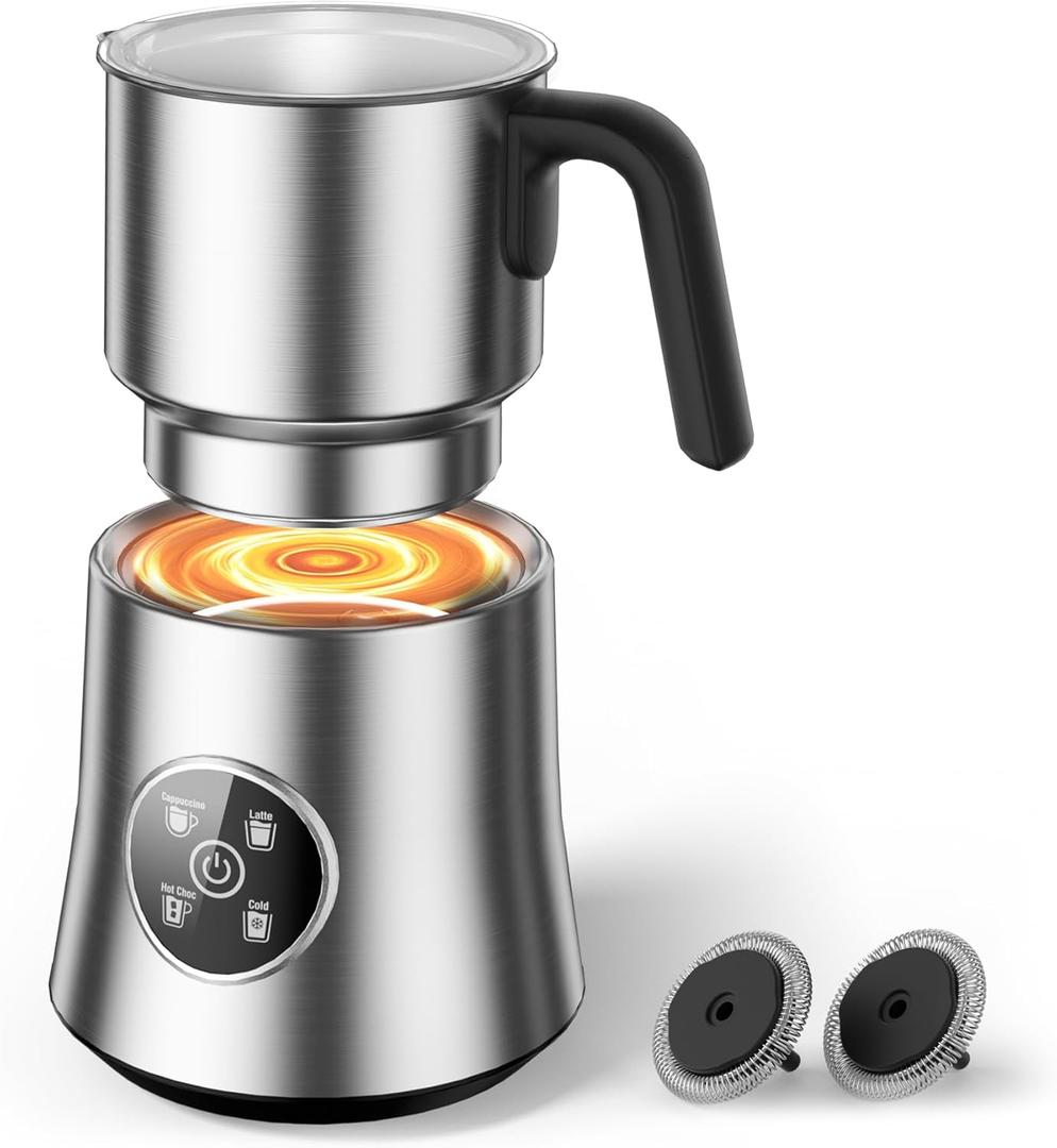 Milk Frother and Steamer, Large Capacity Detachable Electric Milk Frother, Automatic Warm and Cold Foam Maker, Stainless Steel Jug, BPA Free