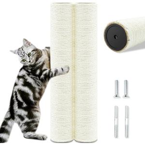 Cat Scratching Post Replacement Pole，2 PCS 15.7in Cat Tree Replacement Post，Natural Sisal Cat Tree Replacement Parts with M8 Screws，Cat Scratch Post Replacement for Refurbishment (15.7in/40cm)