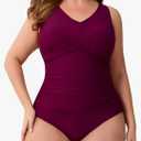 Halcurt Plus Size One Piece Swimsuit for Women Twist Front Tummy Control Full Coverage Retro Bathing Suit. L