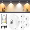 WILLED Rechargeable Puck Lights with Remote Control, 3 Color Temperatures and Timing Function, Dimmable Tap Light, Stick on Under Cabinet Lights, LED Puck Lights for Kitchen, Closet and Shelf(6 Pack) (Warm White - Cool White, White)